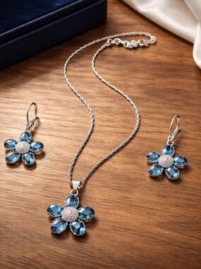 Ilaria Peru 950 Sterling Silver 925 Set Necklace And Earrings, Two Gifts Include